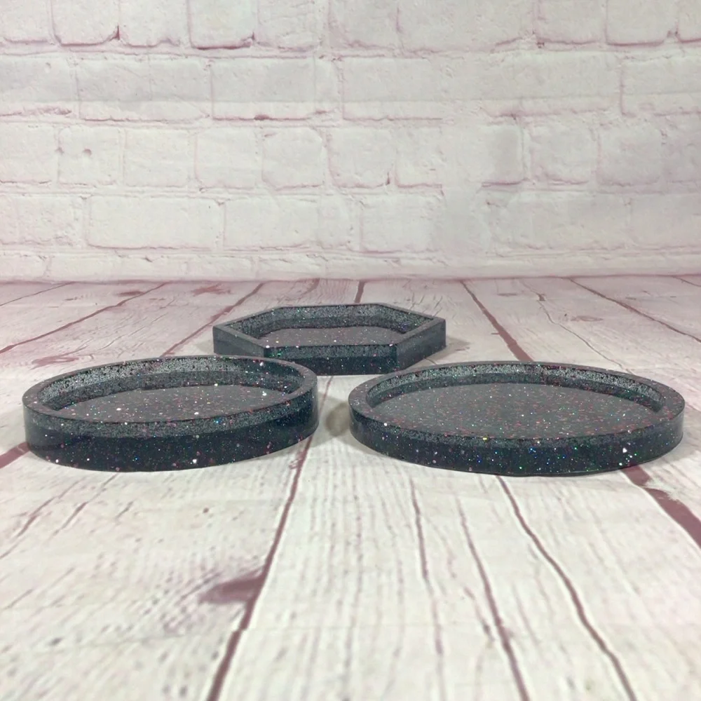 Hand Crafted Purple and Blue Glitter Coasters - Set of 3